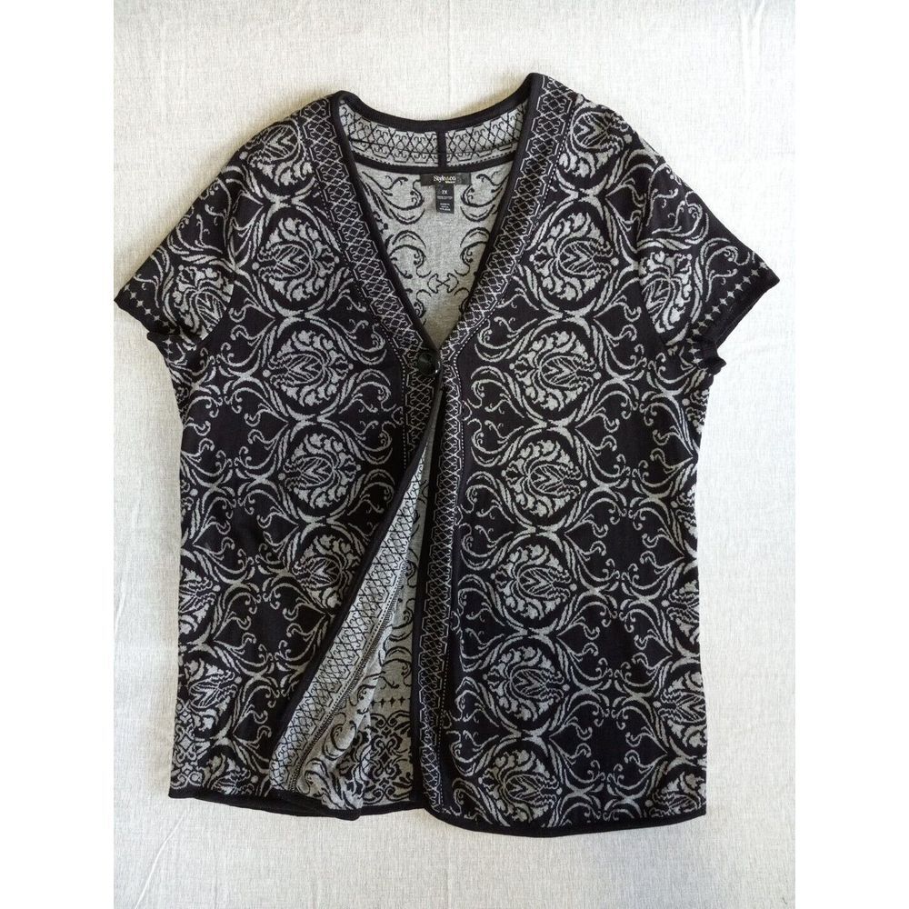 Style&Co Women's 2X Buttons Paisley/ Aztec Cardigan Short Sleeve Buttons Sweater